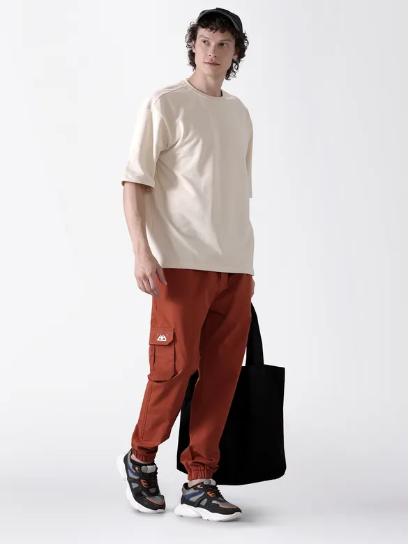 Rust Brown Cotton Cargo Joggers