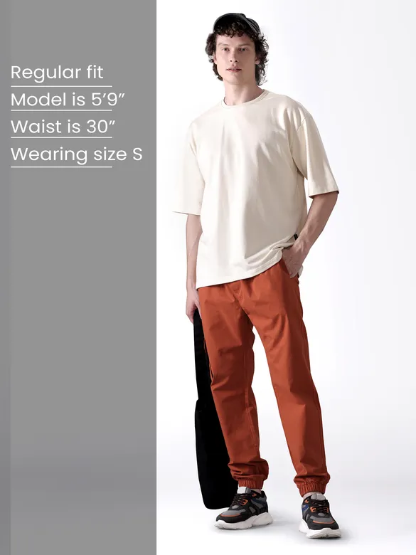 Rust Brown Cotton Cargo Joggers