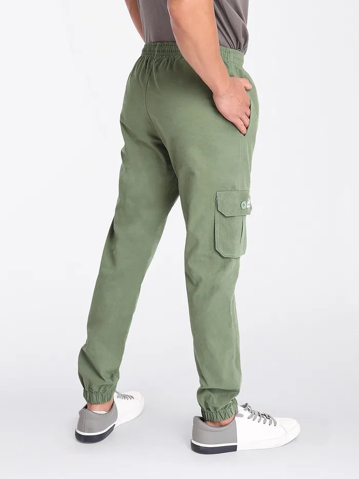 Sage Green Cotton Cargo Joggers