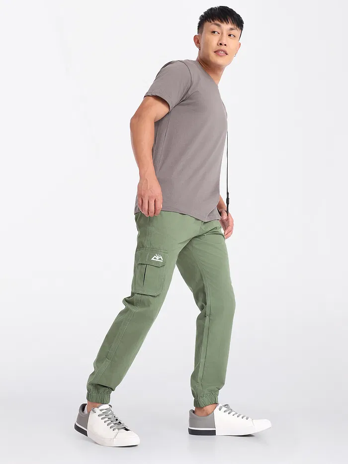 Sage Green Cotton Cargo Joggers