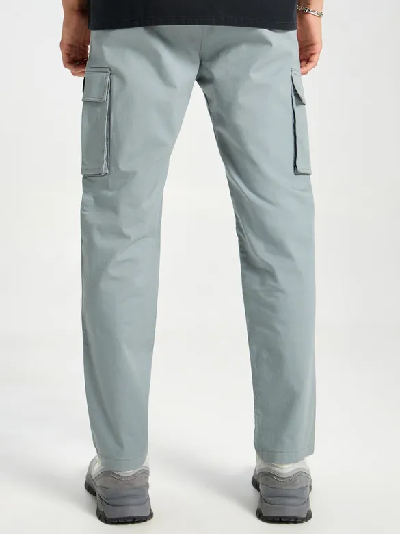 Mist Grey Solid Cargo Pants For Men