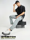 Mist Grey Solid Cargo Pants For Men