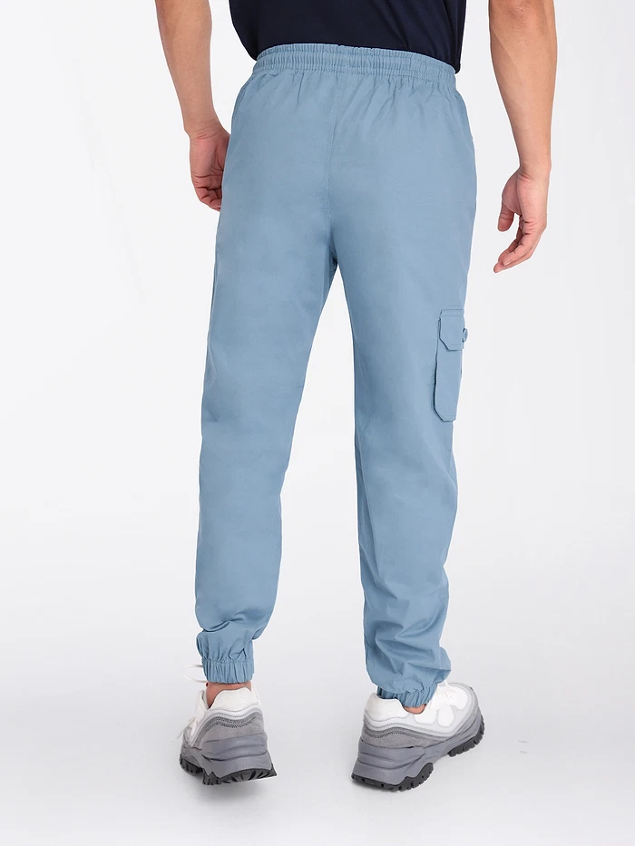 Smoky Blue Cotton Cargo Joggers