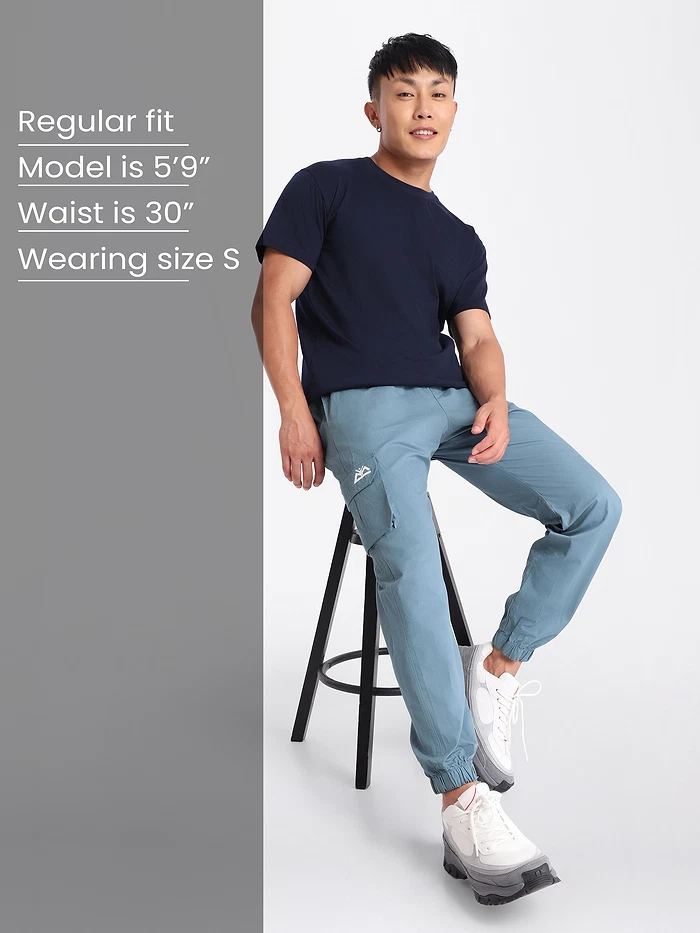 Smoky Blue Cotton Cargo Joggers
