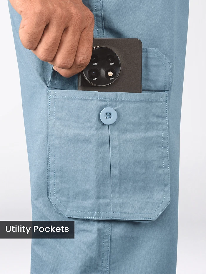 Smoky Blue Cotton Cargo Joggers