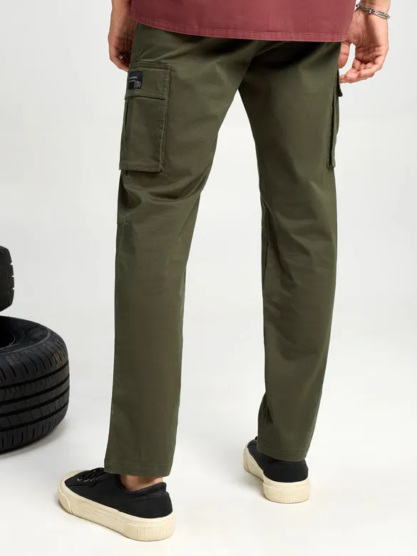 Crocodile Green Solid Cargo Pants for Men