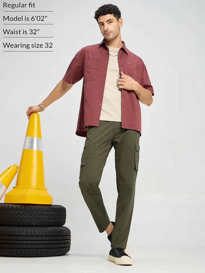 Crocodile Green Solid Cargo Pants for Men