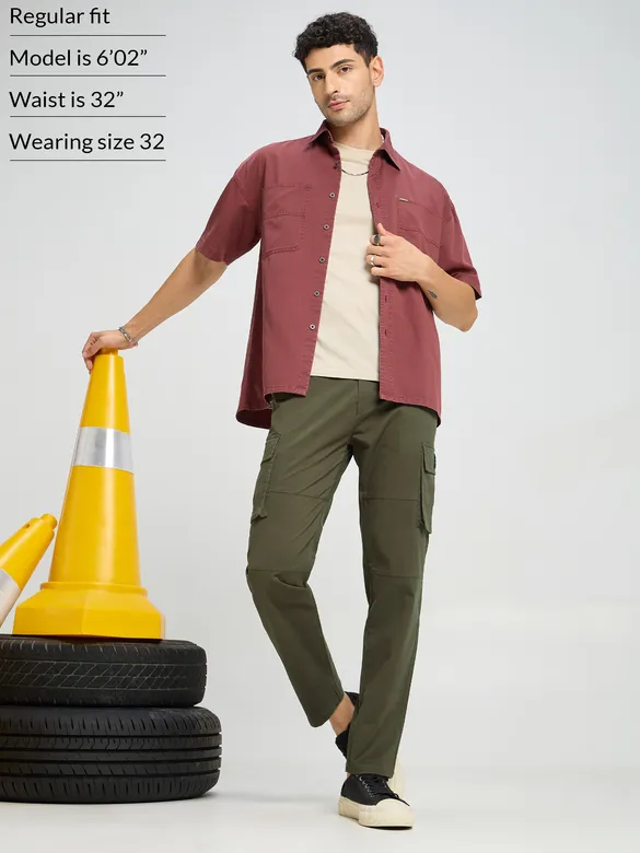 Crocodile Green Solid Cargo Pants for Men