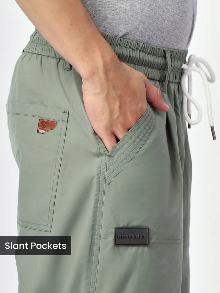 Tea Green Slant Pocket Cargo Pants