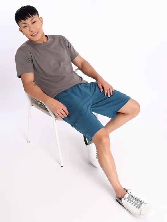 Teal Blue Knitted Shorts for Men