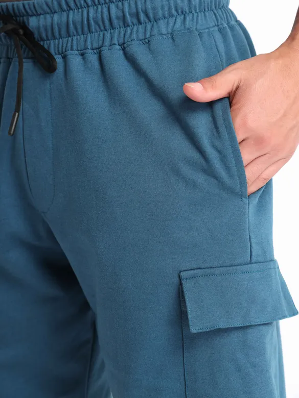 Teal Blue Knitted Shorts for Men
