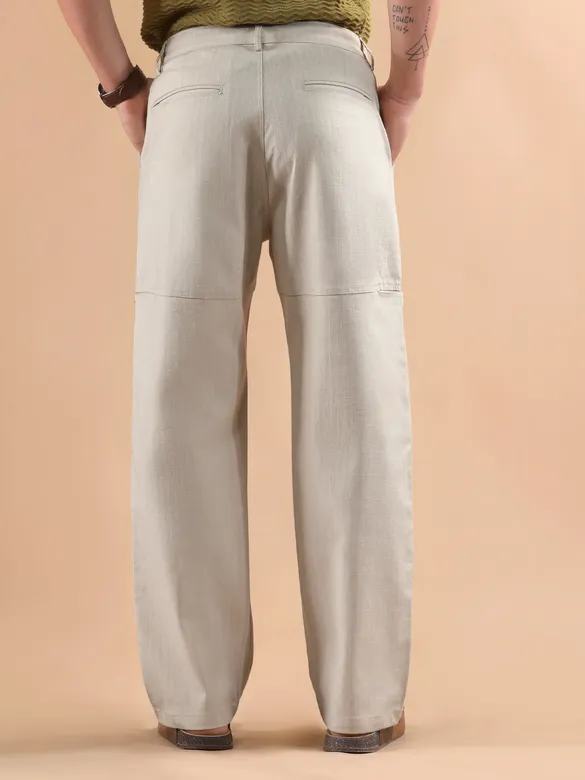 Beige Striped Side Pocket Cargo Trousers