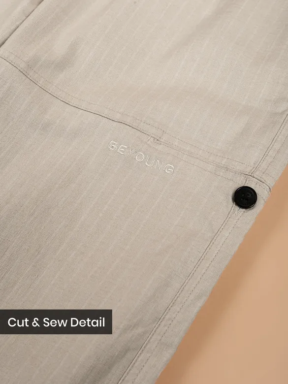 Beige Striped Side Pocket Cargo Trousers