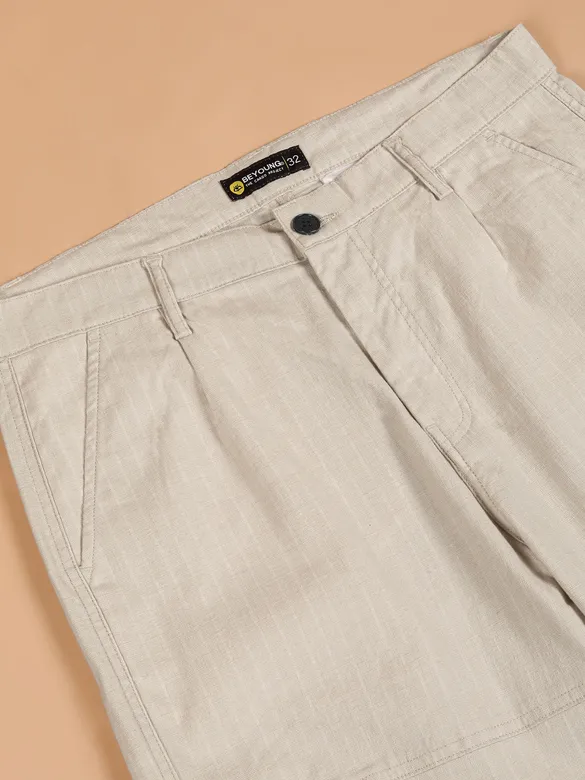 Beige Striped Side Pocket Cargo Trousers