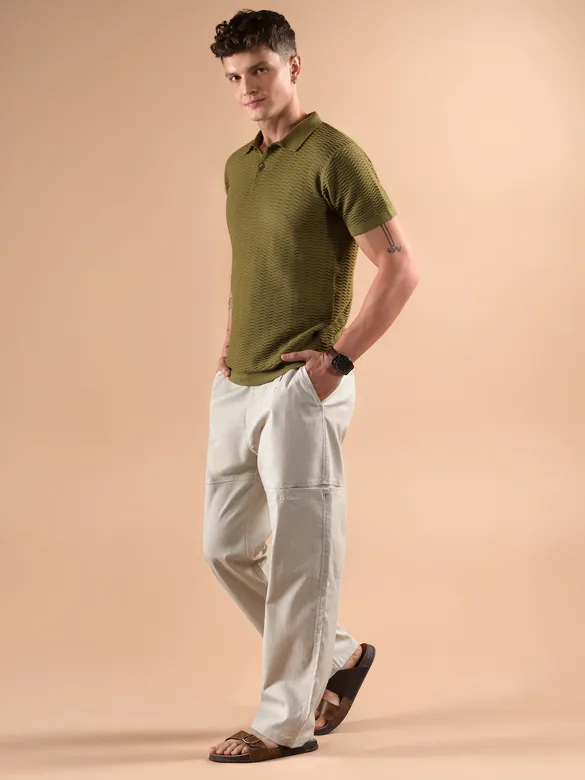 Beige Striped Side Pocket Cargo Trousers