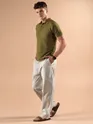 Beige Striped Side Pocket Cargo Trousers