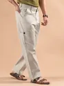 Beige Striped Side Pocket Cargo Trousers