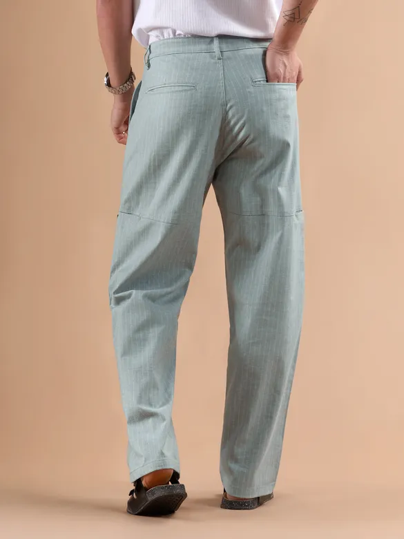 Light Blue Striped Side Pocket Cargo Trousers