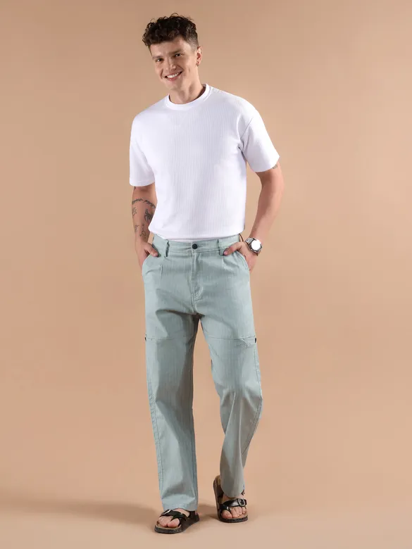 Light Blue Striped Side Pocket Cargo Trousers