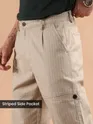 Sand Beige Striped Side Pocket Cargo Trousers