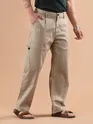 Sand Beige Striped Side Pocket Cargo Trousers