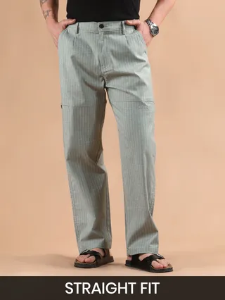 Seafoam Green Striped Side Pocket Cargo Trousers