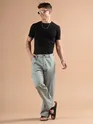 Seafoam Green Striped Side Pocket Cargo Trousers