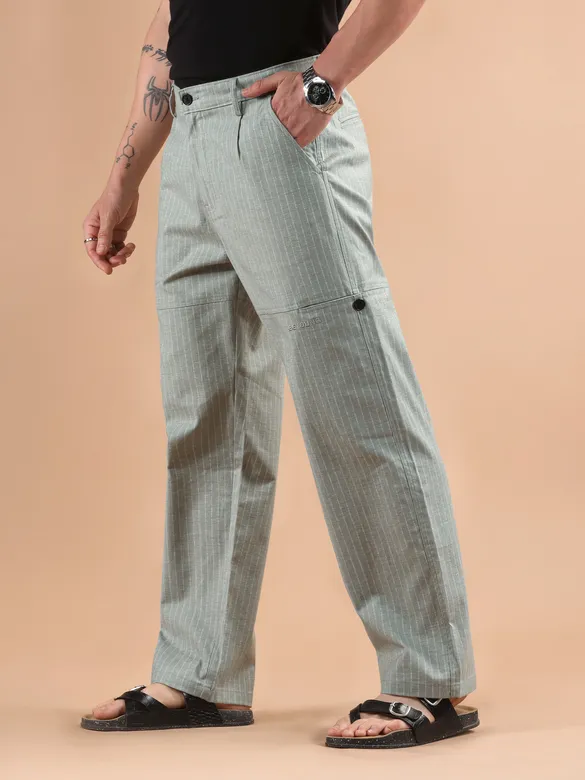 Seafoam Green Striped Side Pocket Cargo Trousers