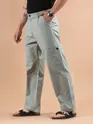 Seafoam Green Striped Side Pocket Cargo Trousers