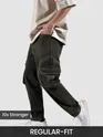 Dark Brown Cut And Sew Contrast Stitch Cargo Pants