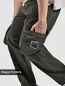 Dark Brown Cut And Sew Contrast Stitch Cargo Pants