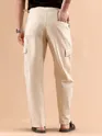 Beige Adjustable Side Buckle Cargo Trousers