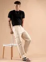 Beige Adjustable Side Buckle Cargo Trousers