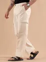 Beige Adjustable Side Buckle Cargo Trousers