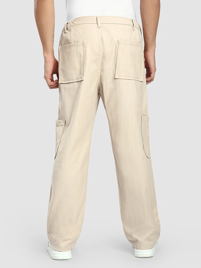 Beige Side Elasticated Cargo Pants