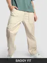 Beige Side Elasticated Cargo Pants