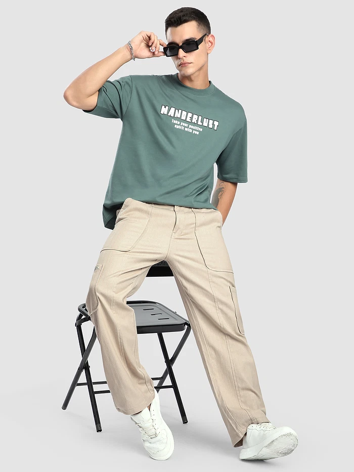 Beige Side Elasticated Cargo Pants