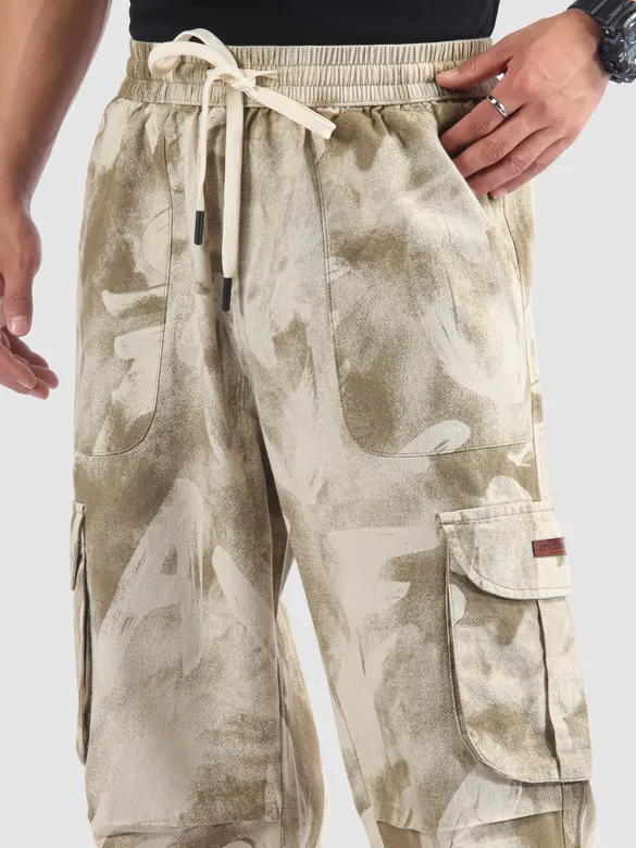 Beige Oversized Camo Cargo Pants
