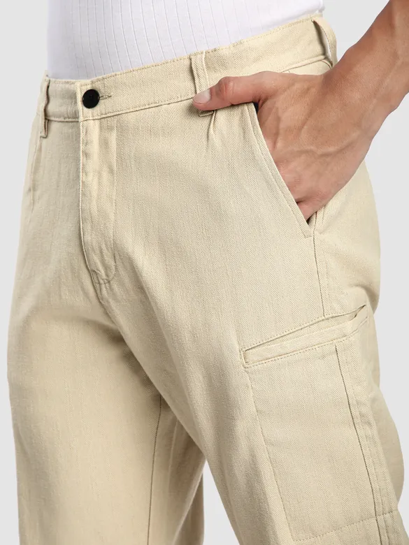 Beige Welt Pocketed Cargo Pants