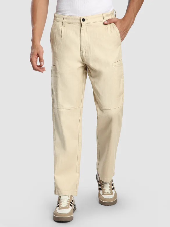 Beige Welt Pocketed Cargo Pants