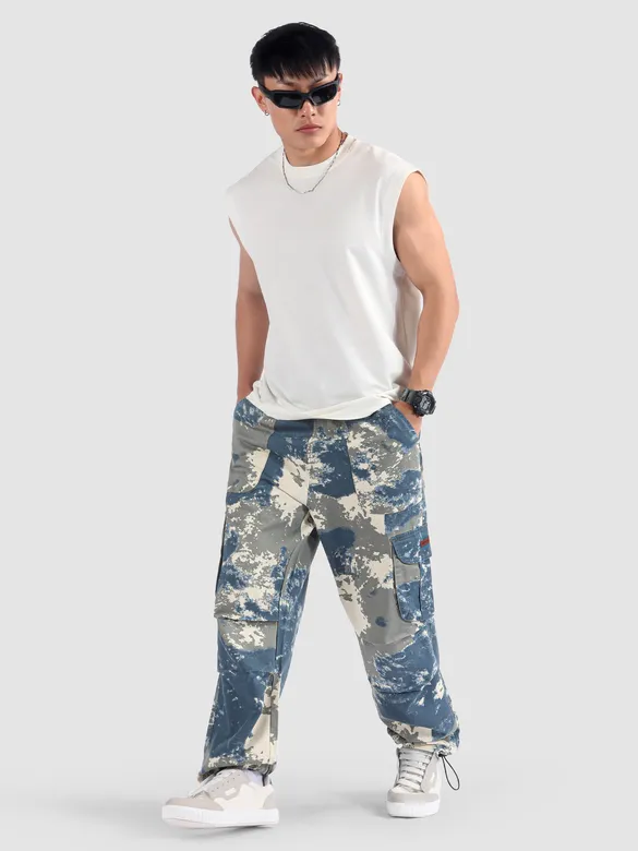 Blue Oversized Camo Cargo Pants