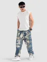 Blue Oversized Camo Cargo Pants
