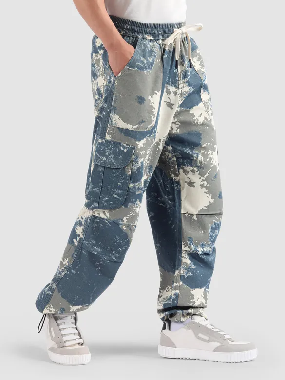 Blue Oversized Camo Cargo Pants