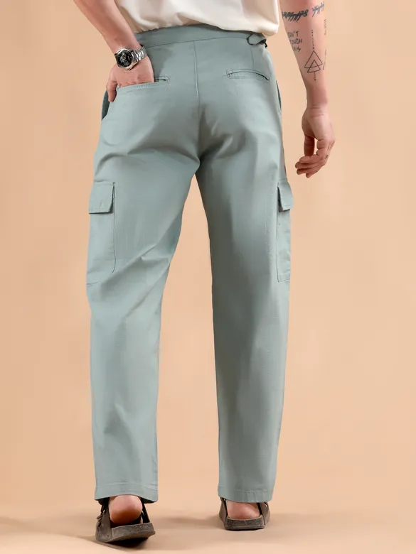 Caded Blue Adjustable Side Buckle Cargo Trousers