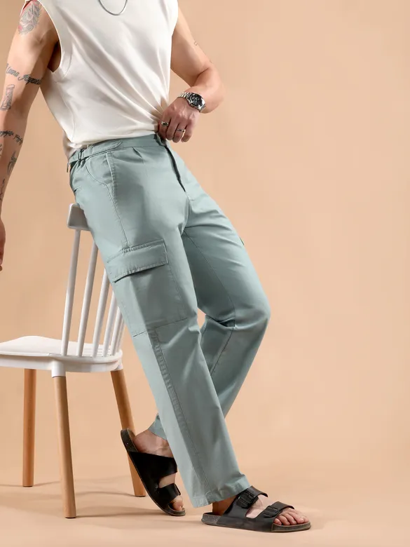 Caded Blue Adjustable Side Buckle Cargo Trousers