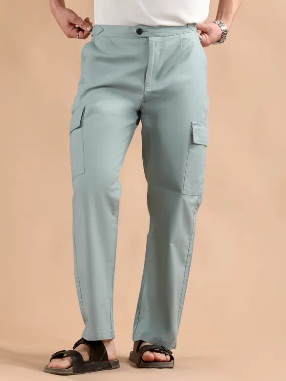 Caded Blue Adjustable Side Buckle Cargo Trousers