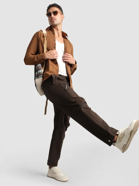 Brown 4 Pocket Utility Zipper Cargo Pants