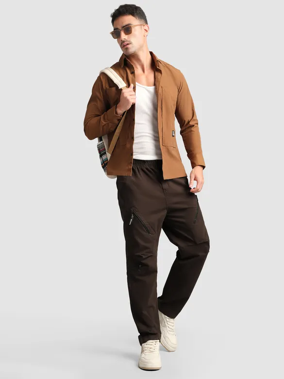 Brown 4 Pocket Utility Zipper Cargo Pants