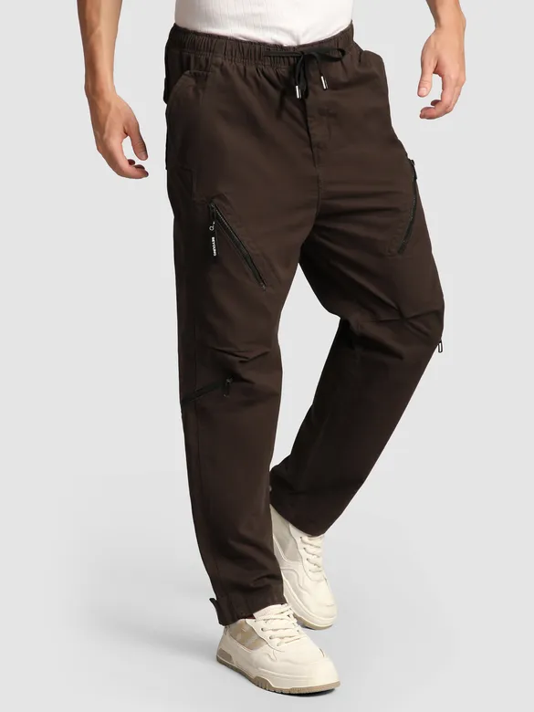 Brown 4 Pocket Utility Zipper Cargo Pants