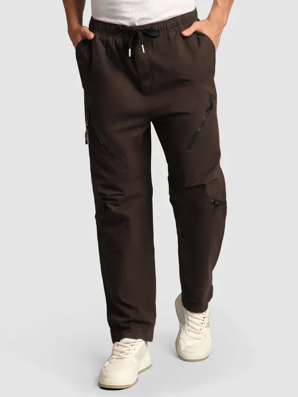 Brown 4 Pocket Utility Zipper Cargo Pants